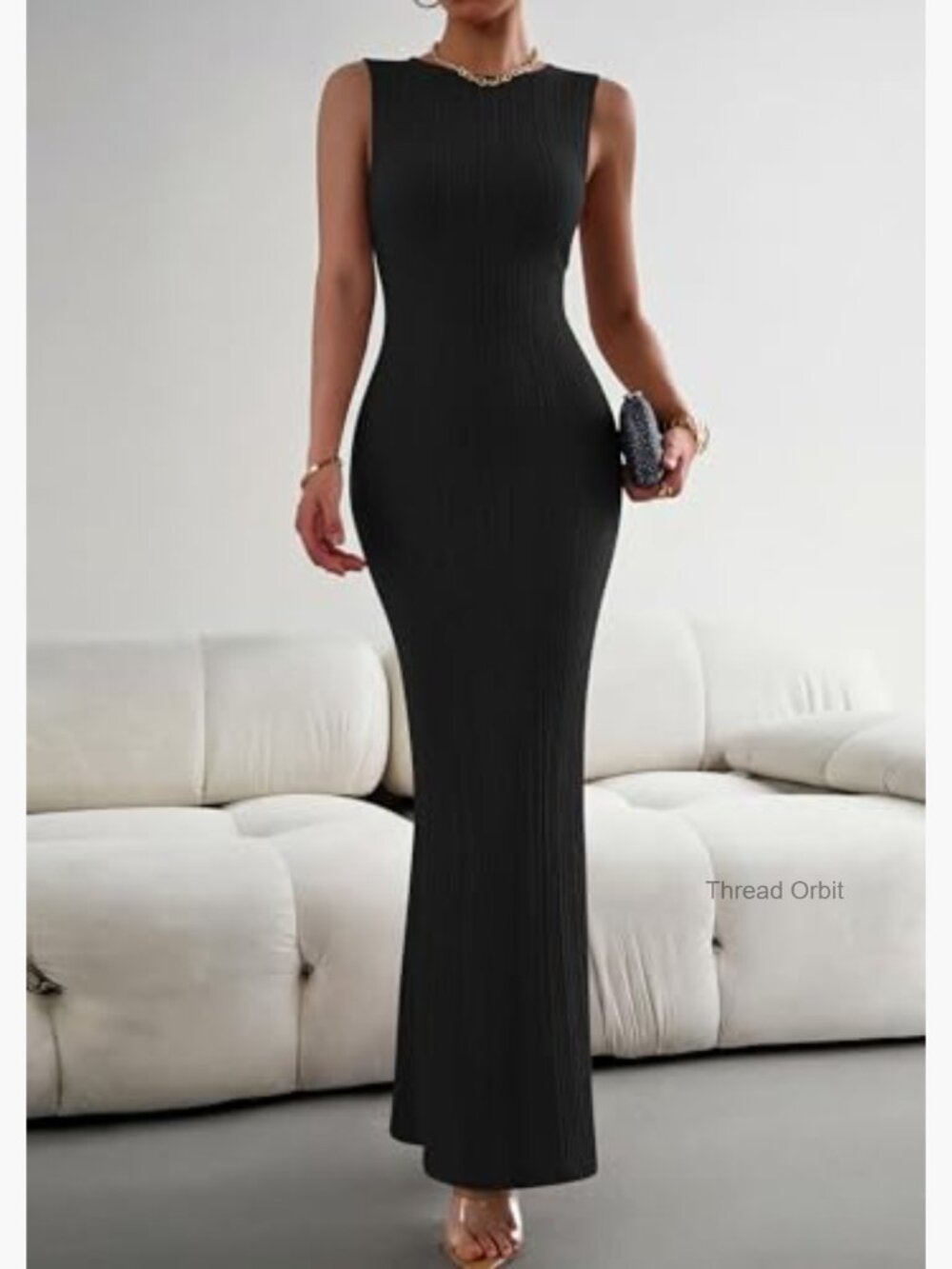 Sleeveless Maxi Bodycon Dress Ribbed Knit Casual Summer Wedding Guest - Picture 5 of 7